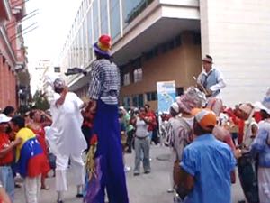 Street theatre with stilt walkers in Havana, Cuba